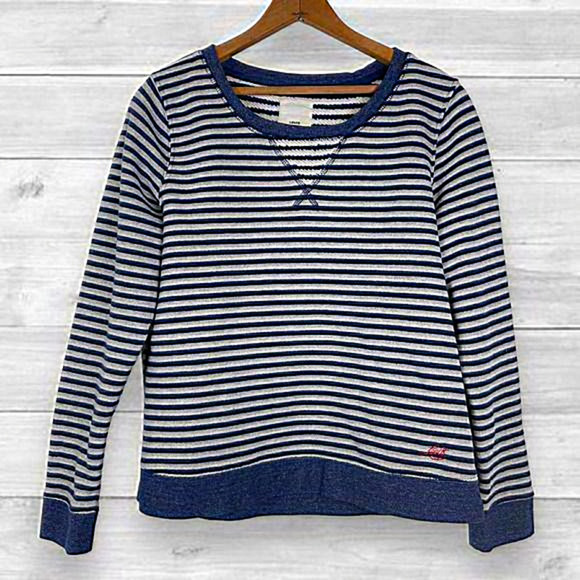 Levi's Blue Gray‎ Striped Sweatshirt Logo Crew Neck XL - Picture 1 of 5